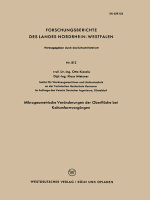cover image of Mikrogeometrische Veränderungen der Oberfläche bei Kaltumformvorgängen
